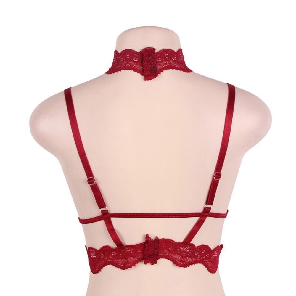 Red Lace Choker Bra Lingerie NWT - Picture 5 of 8